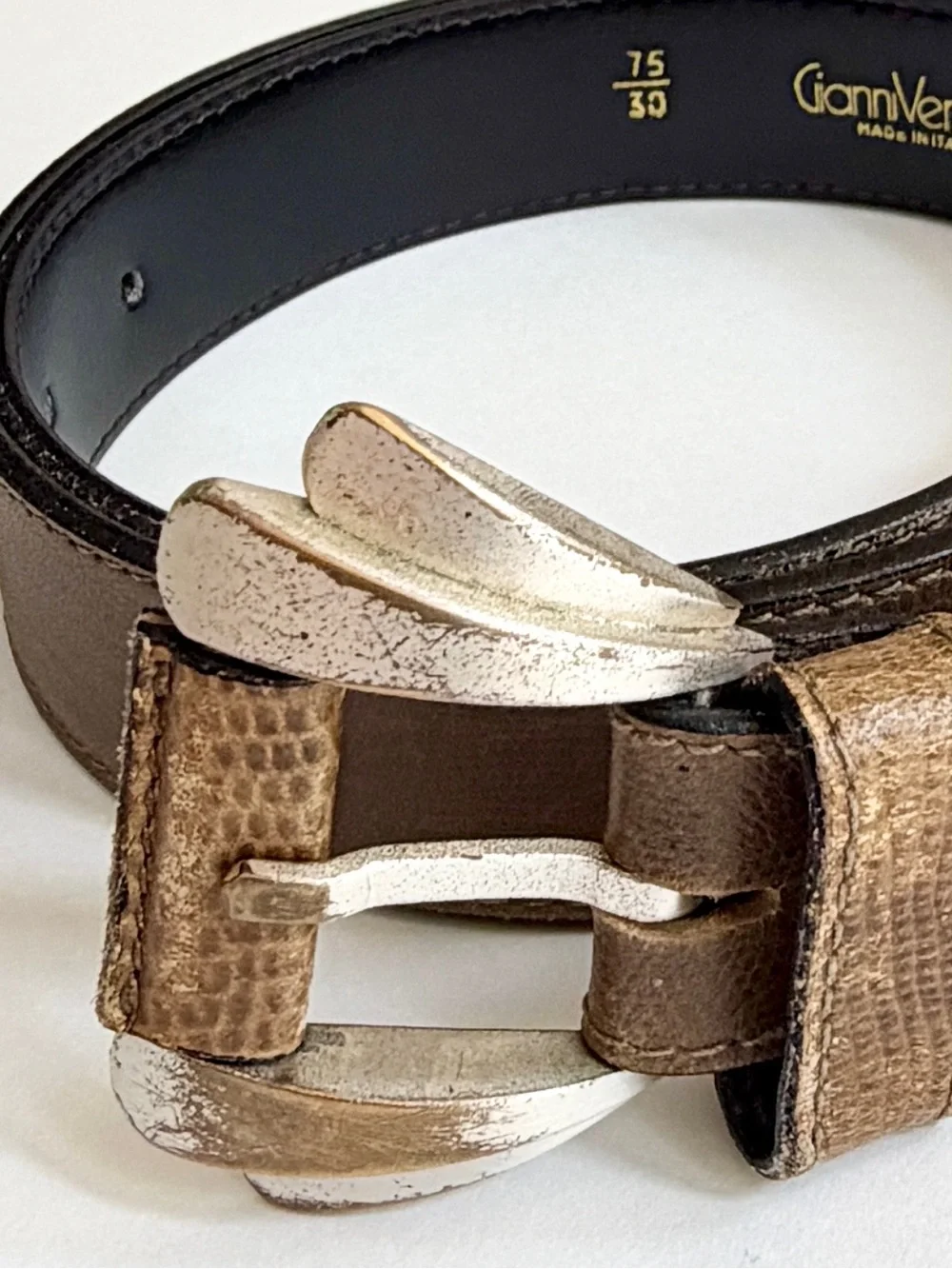 Vintage 80s Gianni Versace Brown Leather Belt Made in Italy